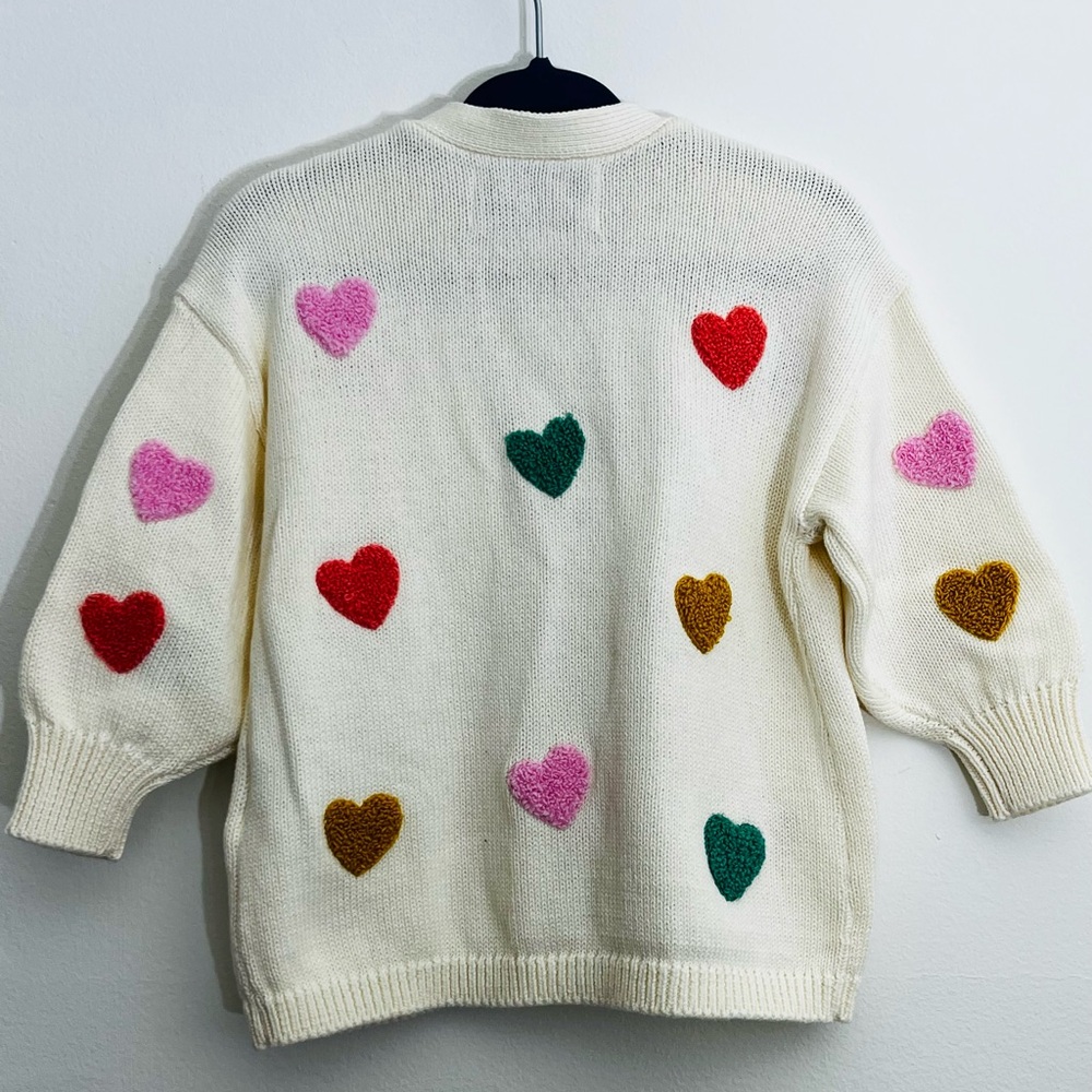 NWT Old Navy Baby Cardigan Cream Heart Knit Sweater Girls Chunky Open Front - Picture 4 of 8
